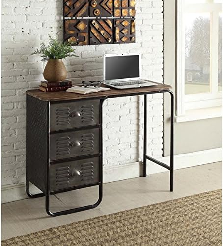 Locker Collection Grey/Brown Metal/Wood Desk, includes three large drawers