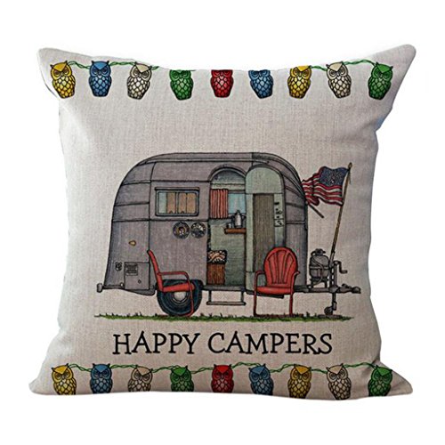 Sinfu 1PC Pillowcase Pillow Cover Pillowslip For Sofas Home Bedroom Decor Living Home Décor Rectangle Creative Happy Campers Print Square Cover Case Gift (J)
