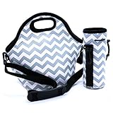 Orchidtent Lunch Bag Reusable Insulated Large Black Neoprene Lunch Box Waterproof Outdoor Travel Picnic Tote with Zipper and Adjustable Crossbody Strap For Women, Adults, Kids, Girls, and Teen Girls