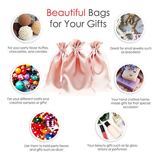 Knitial 3" x 4" Rose Gold Satin Gift Bags, Jewelry Bags, Wedding Favor Drawstring Bags Baby Shower Christmas Gift Bags 50 per Pack