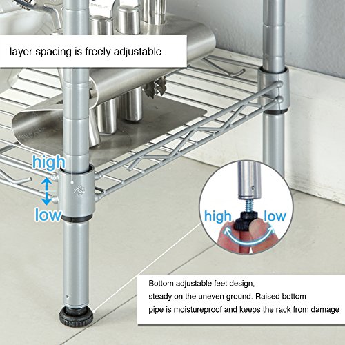 JS HOME 3-Tier Wire Shelving Rack with S Hooks and Extra Shelf Liner, Chrome