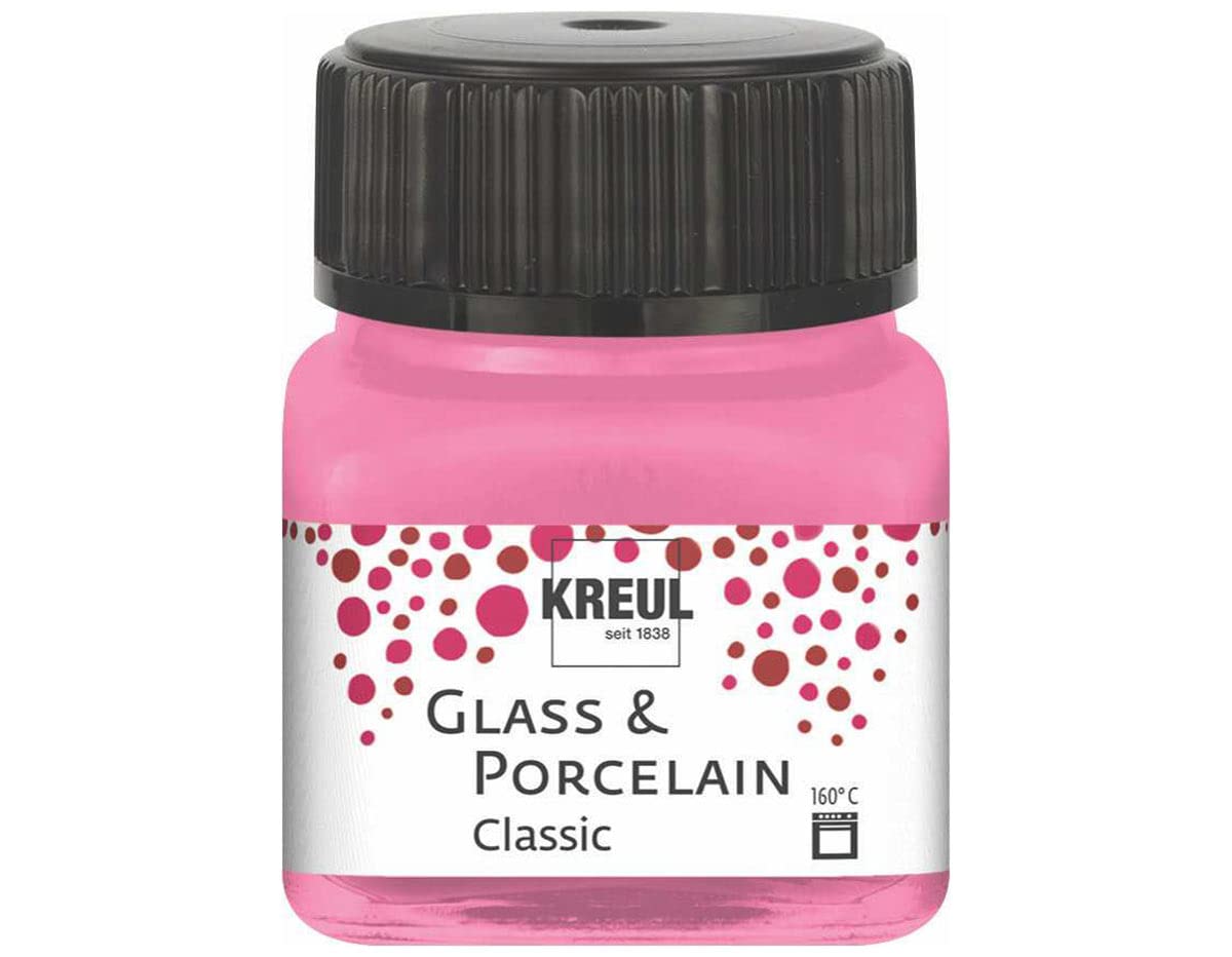 KREUL 16209 Glass & Porcelain Classic Rose 20 ml Jar, Brilliant Water-Based Paint for Glass and Porcelain, Quick Drying, Opaque