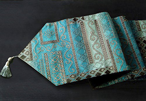 Artbisons Table Runner Blue Abstract 95x13" Thickly Soft Luxury Handmade Tablerunner