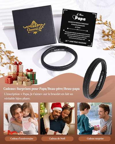 CheersLife Father's Day gift, birthday gift for dad father son bracelet man original useful leather gift idea birthday Christmas 30 40 50 60 70 years boy gift adjustable leather bracelet