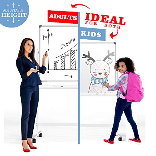 Large DryErase Rolling Whiteboard 48 x 32 Inches White