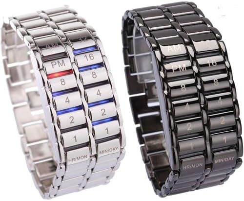 Metro Shop Men's Carbonized Steel Binary LED Wrist Watch