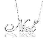 AOLO Nick Heart Name Necklace Silver Stainless