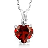Gem Stone King 14K White Gold Heart Pendant set with 2.07 Ct Red Garnet and White Diamond