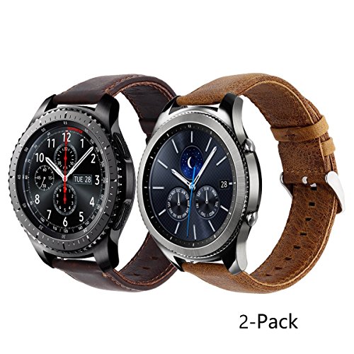 KADES Genuine Leather Retro Cowhide Smart Watch Band with quick release pin for Samsung Gear S3 Classic and Gear S3 Frontier - Large, Pack of 2