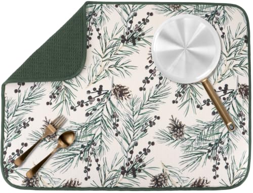 S&T INC. Green Pinecones Dish Drying Mat