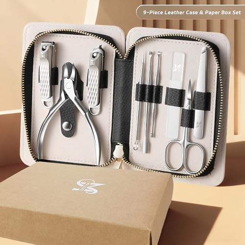 MR.LUXE Manicure Set- Professional 9-in-1 Manicure Pedicure Kit, Premium Stainless Steel Nail Clippers and Grooming Tools with Portable Textured Travel Case, Luxury Gift Set for Woman& Man.