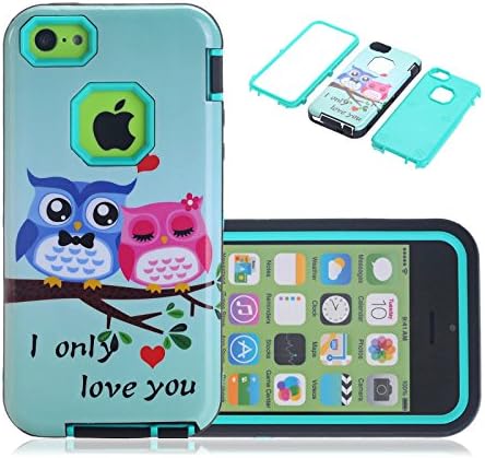 5c Case, iphone 5c Case, CexCob Owls Love [Hybrid 3 in 1 Shield Series Impact Resistant Shockproof] Silicone &amp; Plastic Defender Heavy Duty Armor Combo Case for Apple iphone 5c Mint