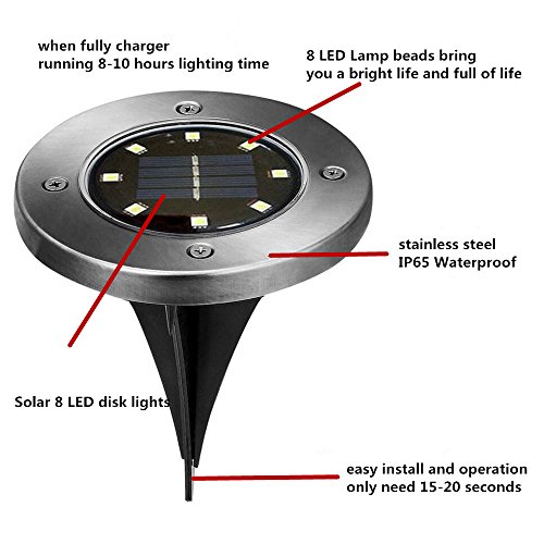 Disk Lights, MBODM Solar Outdoor 8 LED Ground Lights-Stainless Steel Garden Waterproof Landscape Lighting for Yard,Pathway-Whiteï¼ˆ4 packï¼‰