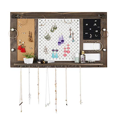SoCal Buttercup Deluxe Rustic Wood Jewelry Organizer - from Hanging Wall Mounted Wooden Jewelry Display - Organizer for Earrings, Necklaces, Bracelets, Studs, and Accessories