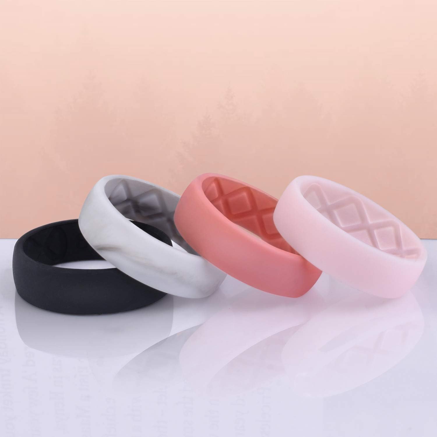 Egnaro Inner Arc Ergonomic Breathable Design, Silicone Rings for Women wiith Half Sizes, Women's Silicone Wedding Band, 6mm Wide - 2mm Thick : Clothing