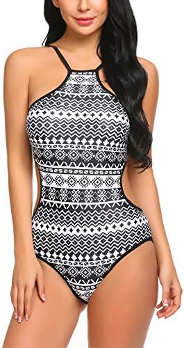 Imposes Women One Piece Swimsuit, Halter High Neck Floral Bathing Suit Monokini Swimsuit XS-XXL