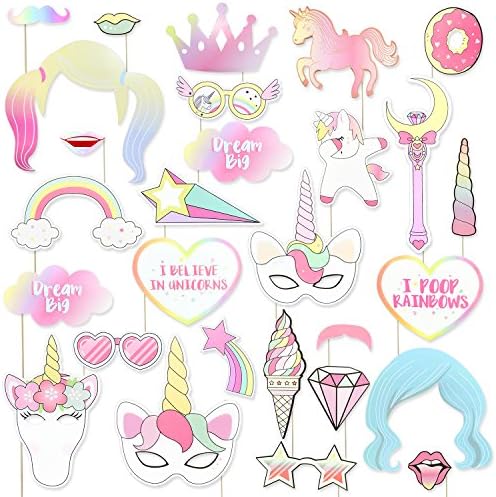 Unicorn Photo Booth Props- Duladu Unicorn Party Favors Supplies for Baby Shower Birthday Party Decoration- 30PCS