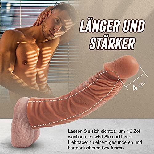 Realistische Penishülle Silikon Penismanschette Dildos Penis Vergößerung Sleeve mit Stimulierender Textur Real Penis Extender für Verlängerung Sexspielzeug für Paare Männer 19,5 * 3,6CM