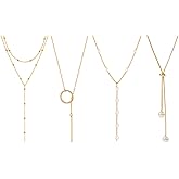 YQZIYOU 4PCS Lariat Necklace for Women - Fashion Long Necklace Jewelry, Imitation Pearl Multi Layer Bead Necklace Set, Gifts for Women