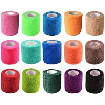 KISEER 15 Pieces Self Adhesive Bandage Wrap Rolls Elastic Self-Adherent Tape for Sports, Wrist, Ankle, 5 Yards Each (15 Colors, 2 Inches)