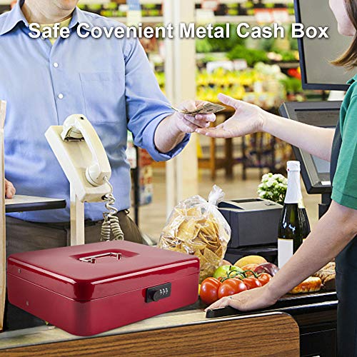 KYODOLED Large Cash Box with Combination Lock,Money Box with Cash Tray