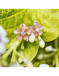 Pendientes de tuerca chapados en oro rosa de 14 quilates con circonita cúbica plateada, 0.472 in