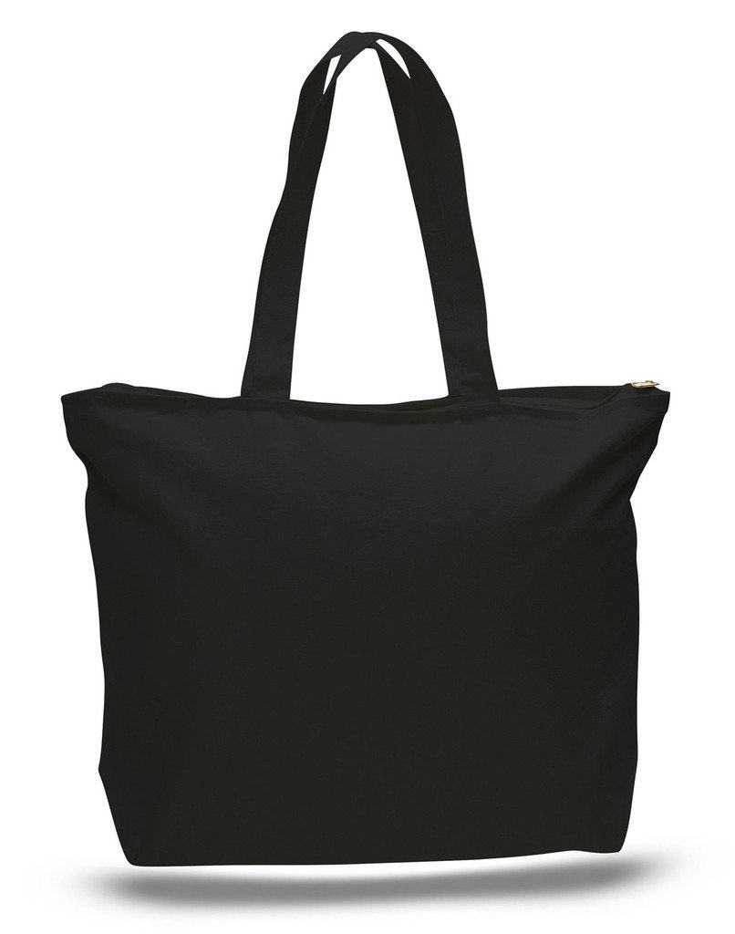 Zip Top Heavy Canvas Tote Bag with Bottom Gusset, Black