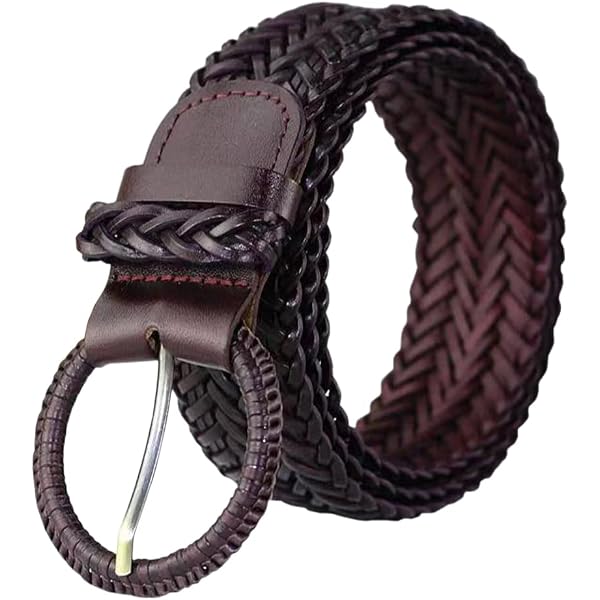 Beltiscool 2 Inch Wide Genuine Leather Braided Woven Round  display picture 1