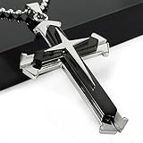 Stainless Steel Cross Pendant Men's Necklace Chain (Black)