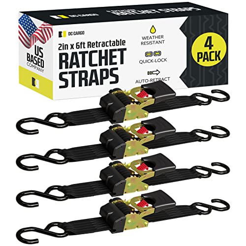 DC Cargo Auto Retracting Ratchet Straps (4 Pack 2 inch x 6') Heavy