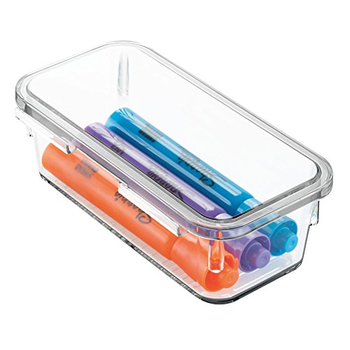 mDesign Desk Interlocking Drawer Organizers for Office Supplies, Pencils, Pens, Scissors, Tape, Markers - 7 Piece Set, Clear