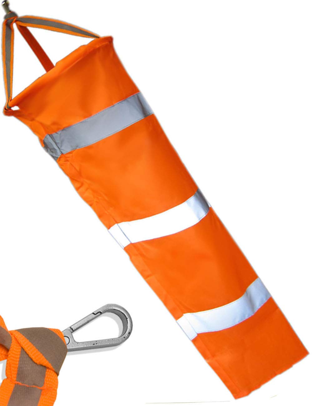 HomeTools.eu® Wind Bag, wind flag known from aviation airport airfield, weatherproof, with carabiner attachment, orange, reflector stripes, 80 cm Ø 23cm