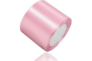 AHOMAME Pink Satin Ribbon 3 Inches x 25 Yards, Solid Color Fabric Ribbon for Gift Wrapping, Crafts, Hair Bows Making, Wreath, Wedding Party Decoration and Sewing Projects
