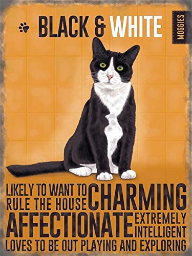 Vintage Style Retro Metal Wall Sign Plaque Black & White Cat Kitten Gift
