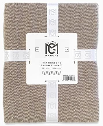 Herringbone Throw Blanket, Lightweight, Woven, Snag &amp; Fade Resistant, Casual, Cozy, Warm, Soft, Indoor/Outdoor Use, Everyday Use - 50 x 60" (Coffee)