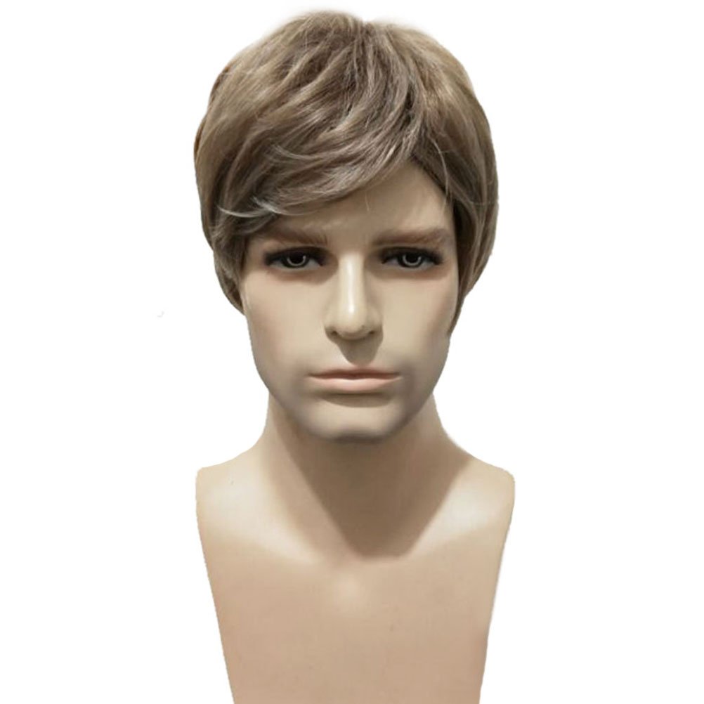 Photo 1 of BERON Men Wigs Short Straight Heat Resistant Synthetic Wig Come with Wig Cap (Mixed Ash Blonde)
