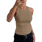 CHICME Womens Summer Sleeveless Tank Top Casual Ribbed Racerback Basic Fitted Thick Strap Shirts Tops