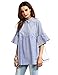 SheIn Women's Oversized Striped Ruffle Half Sleeve Collared Blouse Large Blue
