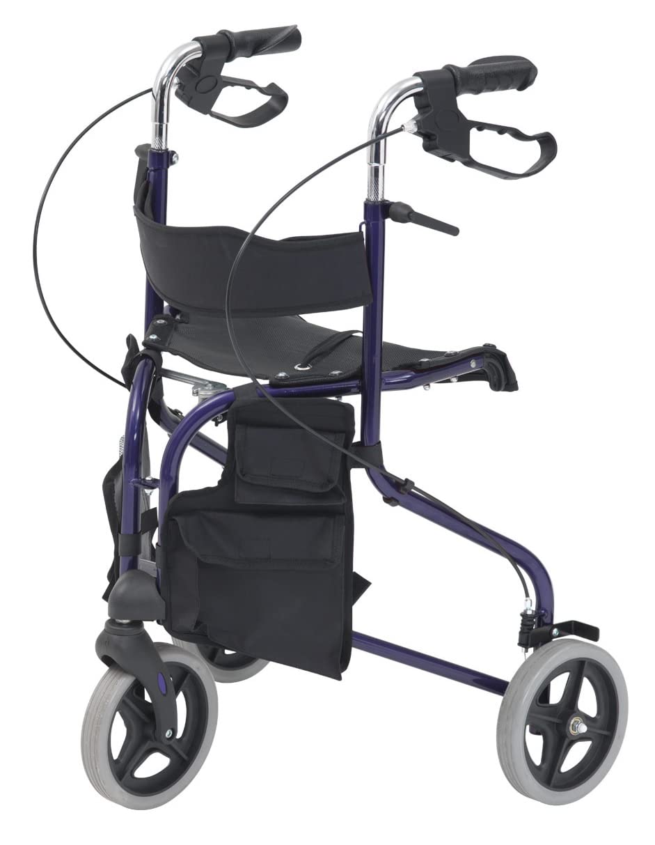 Drive Devilbiss Tri-Walker Walking Aid with Seat and backrest, Blue, Maximum height - 99 Centimetres