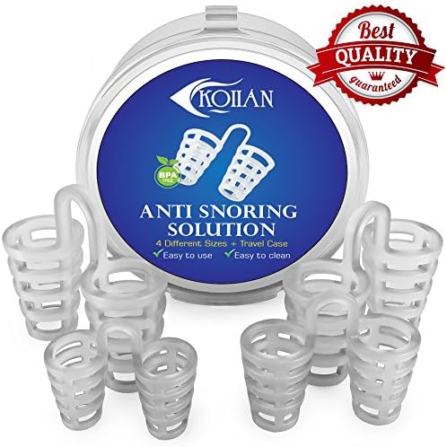 Stop Snoring Nose Vents - Snore Stopper Aid Device for Comfortable Sleep - BPA Free with High Quality Medical Grade Silicone - Set of 4 Sizes and Travel Case by KOIIAN