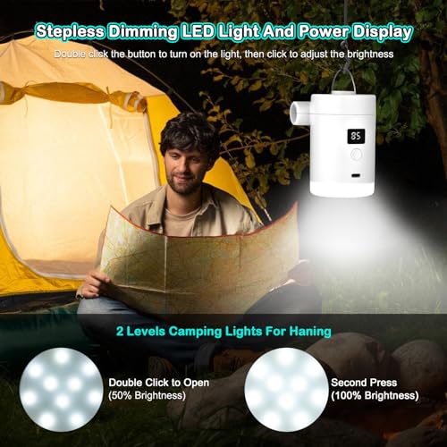 Electric Air Pump, 4000 mAh Electric Pump for Inflatable Mattress with 4 Nozzles, Inflator Inflator, USB Rechargeable Lighting, for Outdoor Camping, Air Mattress