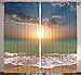 Ambesonne Seascape Curtains, Panorama of Sunset Over Ocean Horizon and Sand Beach Fluffy Clouds in Sky, Living Room Bedroom Window Drapes 2 Panel Set, 108