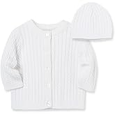 Little Me Clothes Baby Boys’ and Girls’ Sweater and Cap Set, Soft Cable Knit Cotton Outfit w/ Pearlized Buttons, 3-12 Months