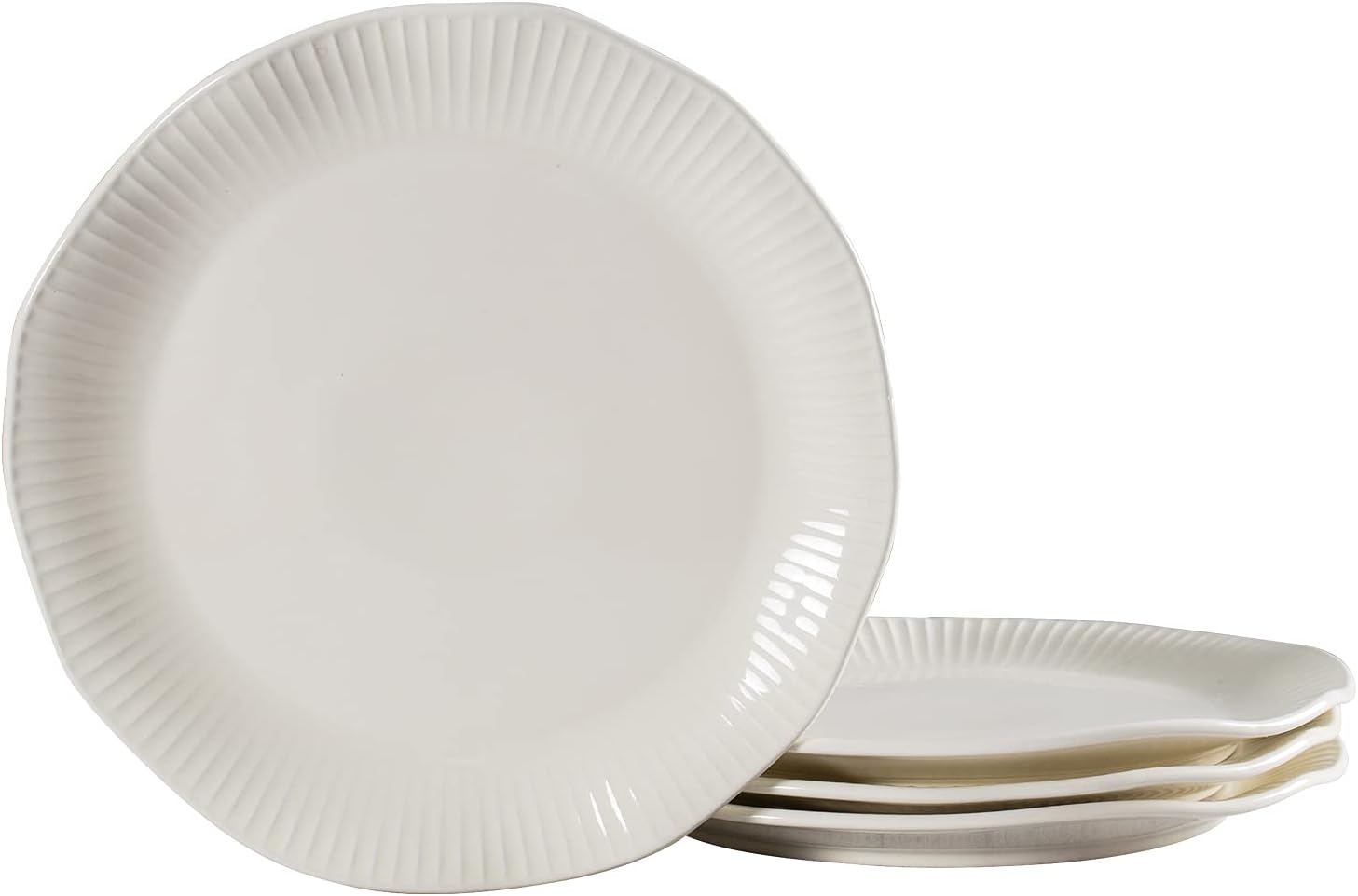  | Ceramic Dinner Plates Set of 4, Hasense Ivory White Dish Set Serving Plates, 10.6" Kitchen Porcelain Serving Dishes, Lotus Leaf Shape Modern Plate Set Microwave Oven and Dishwasher Safe: Dinner Plates
