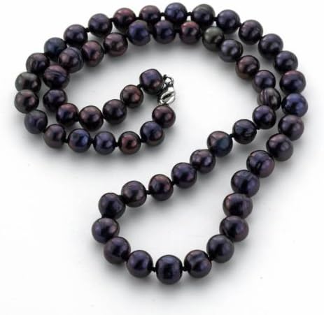 Samuel B Soho Chic Sterling Silver 18 Inch 7-8 mm Round Black Freshwater Cultured Pearl with 9 mm Lobster Clasp.