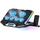TopMate C11 Laptop Cooling Pad RGB Gaming Notebook Cooler, Laptop Fan Stand Adjustable Height with 6 Quiet Fans and Phone Holder, Computer Chill Mat, for 15.6-17.3 Inch Laptops - Blue LED Light