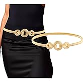 Bemous Gold Thin Waist Belt for Women Elastic Metal Belt Skinny Chain Belt for Dress