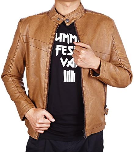 Finrosy Men's PU Leather Jacket Vintage Stand Collar Motorcycle Coat Casual Outwear(Brown,M)