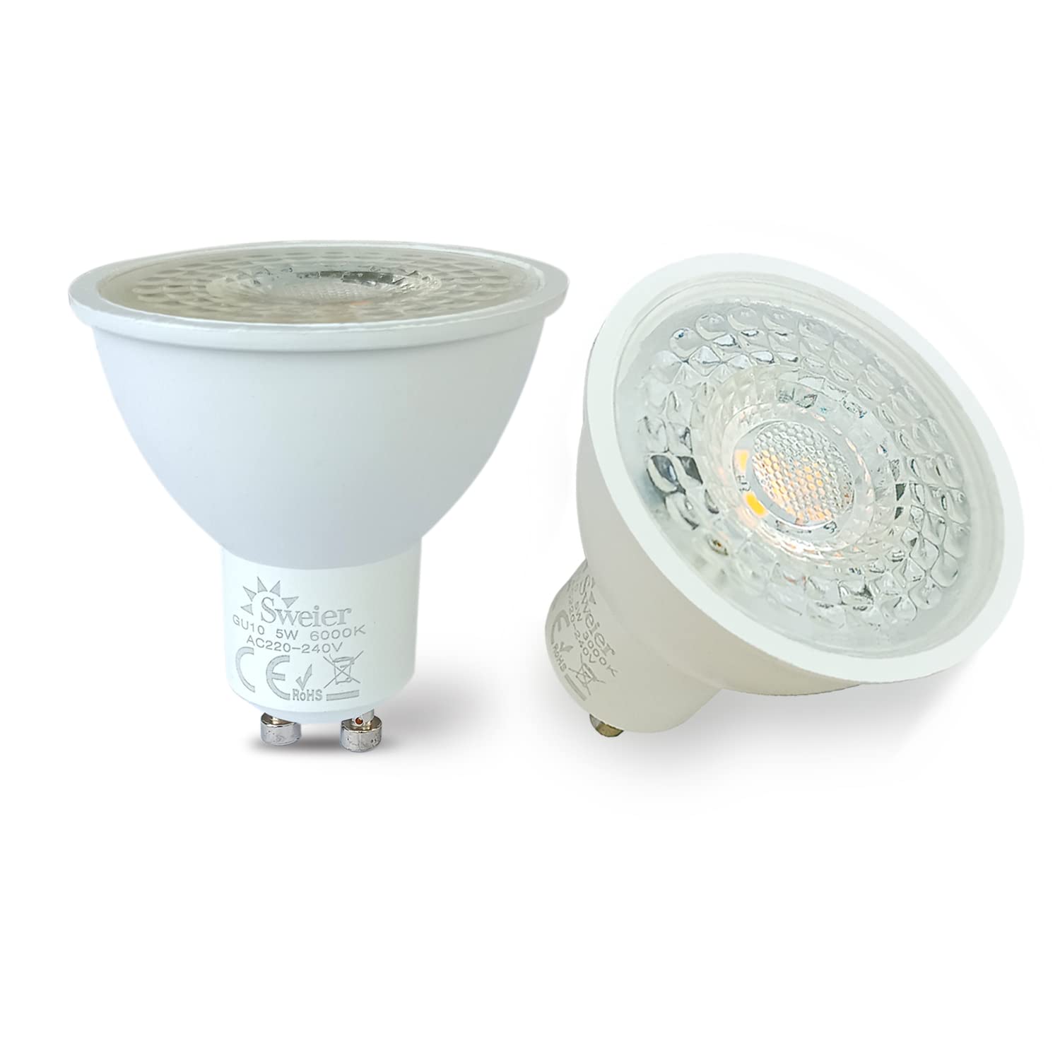 Sweier GU10 LED Bulb, 5W Energy Saving Light Bulb is Equivalent to 50W Halogen, 38° Beam Angle Cool White 6000K 430LM, LED GU10 Spot Light CRI>85,Pack of 2 Non-Dimmable
