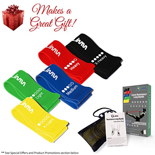 Limm Resistance Bands Exercise Loops - 12-inch Workout Flexbands for Physical Therapy, Rehab, Stretching, Home Fitness and More - Includes Bonus EBooks, Instruction Manual, Online Videos & Carry Bag Limm Resistance Bands Exercise Loops - 12-inch Workout Flexbands for Physical Therapy, Rehab, Stretching, Home Fitness and More - Includes Bonus EBooks, Instruction Manual, Online Videos & Carry Bag
